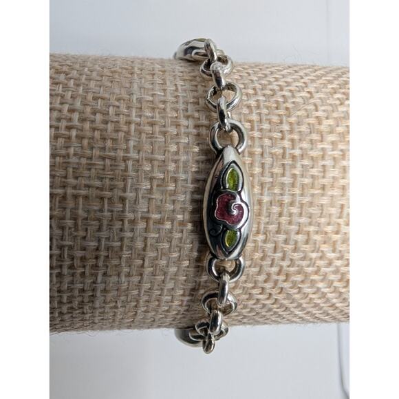 Brighton Floral Heart Charm Bracelet Silver Tone Enamel 7.5 Inch reversible - Picture 3 of 7